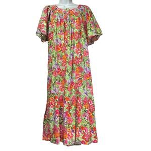 Jennifer Moore Hawaiian Dress Maxi Med Mumu Bright Tropical Vintage 80s Size M